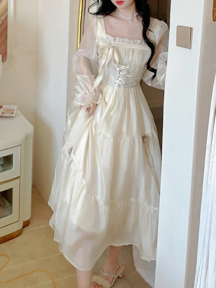 Yellow Sweet Korean Style Fairy Dress French Vintage Elegant Fairy Dre Hoobd Yellow Sweet Korean Style Fairy Dress French Vintage Elegant Fairy Dre Hoobd