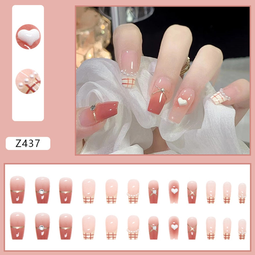 24Pcs Super Shiny False Nails 3D Drop Diamond y2k Mid-length Coffin Ballet Fake Nails Full Finished Fake Nail Patches For Girls