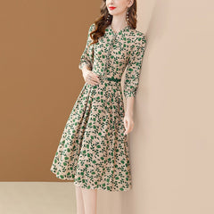 Chiffon Dress Women Puff Sleeve Elegant Big Swing Spring Dresses Slim With Belt  A-line Dresses For Women Party Vestidos