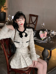 Hoobd2 Piece Dress Sets Women Autumn Office Lady Elegant Crop Jacket Coats + Mini Skirt Causal Chic Korean Fashion Blazers Suits