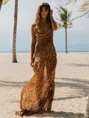 Hoobd Sexy Spaghetti Strap Leopard Long Sundress Maxi Dress Summer Clothing For Women Club Party Dresses Evening Beach Wear A1224