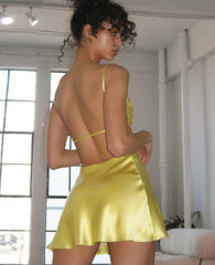 Hollow Out Satin Mini Dress Women Spaghetti Strap Backless Summer Club Party Dresses Bodycon Sleeveless
