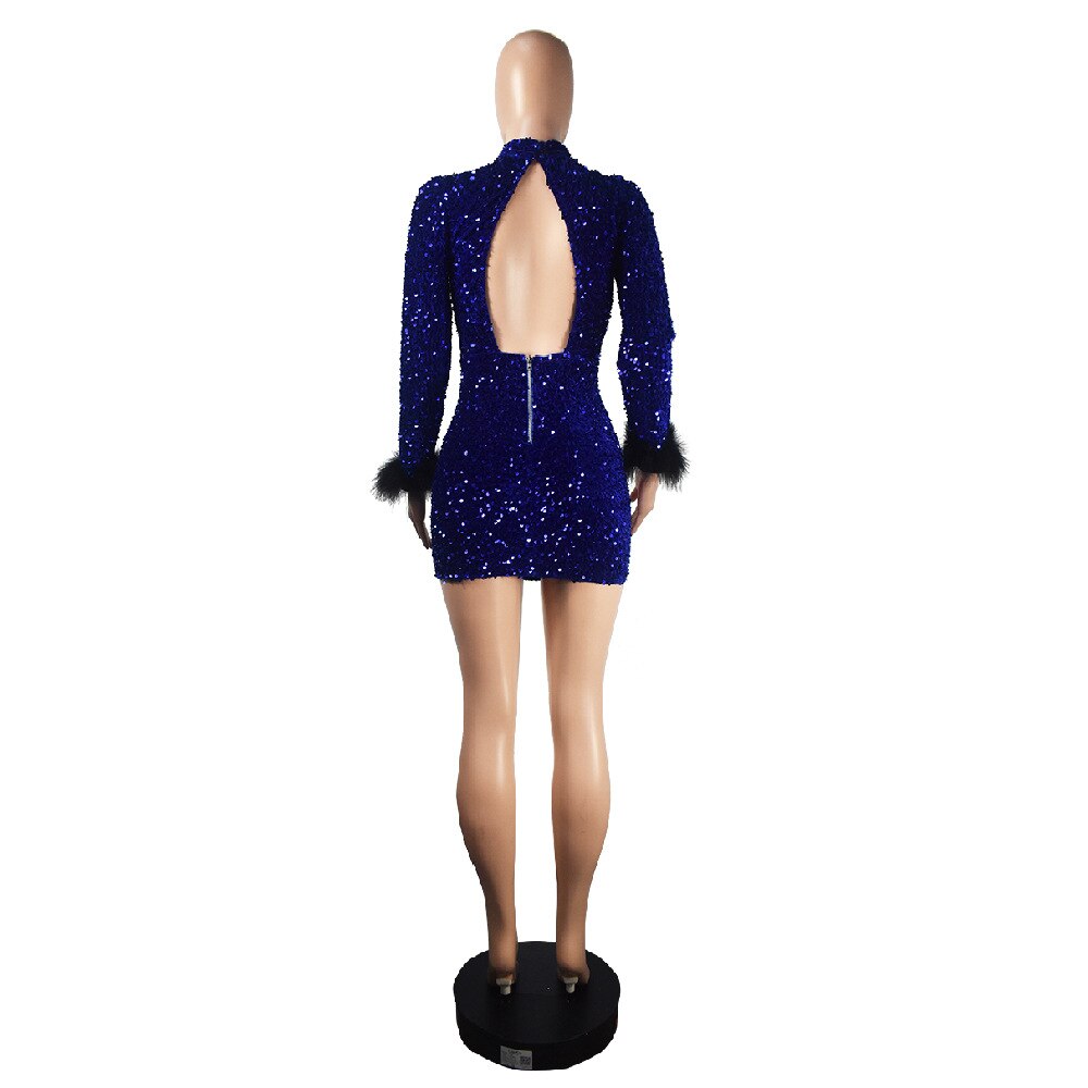 Sequin Feathers Full Sleeve Slim Boydcon Party Night Clubwear Dress