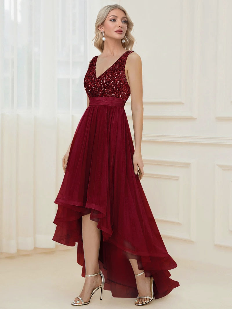 Elegant V-Neck Sleeveless Sequin Floor Length Evening Dress Red Prom Party Luxury Cocktail Dress Robe For Women