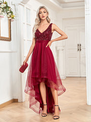 Elegant V-Neck Sleeveless Sequin Floor Length Evening Dress Red Prom Party Luxury Cocktail Dress Robe For Women