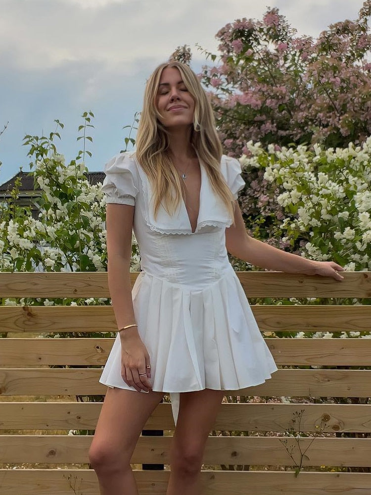 Suninheart Summer White Puff Sleeve Dress