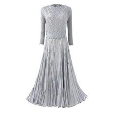 Miyake pleated dress women's spring new fashion O-neck three-quarter sleeve elegant temperament large swing women's dress