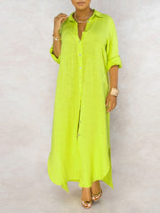 Hoobd Solid Button Maxi Shirt Dress