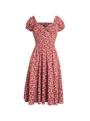 Vintage Print Puff Sleeve Summer Beach Sweet Dress