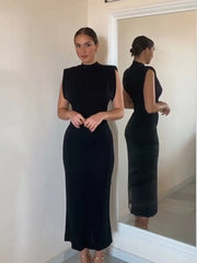 Women Fashion Sexy Midi Dress 2024 Elegant O-Neck Split Sleeveless Slim Dresses Streetwear High Waist Bodycon Vestidos Robes