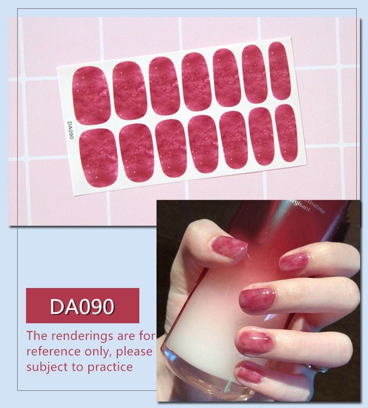 Full Cover Wraps Nail Polish Stickers Strips Plain Nail Art Decorations Heart Designs Glitter Powder Manicure Tips