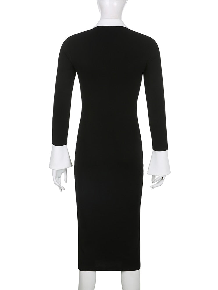 Eleganta Fashion Folds Bodycon Shirt Dress Sexy Slim Turn-Down Collar Long Sleeve Midi Dresses For Women Autumn Spring