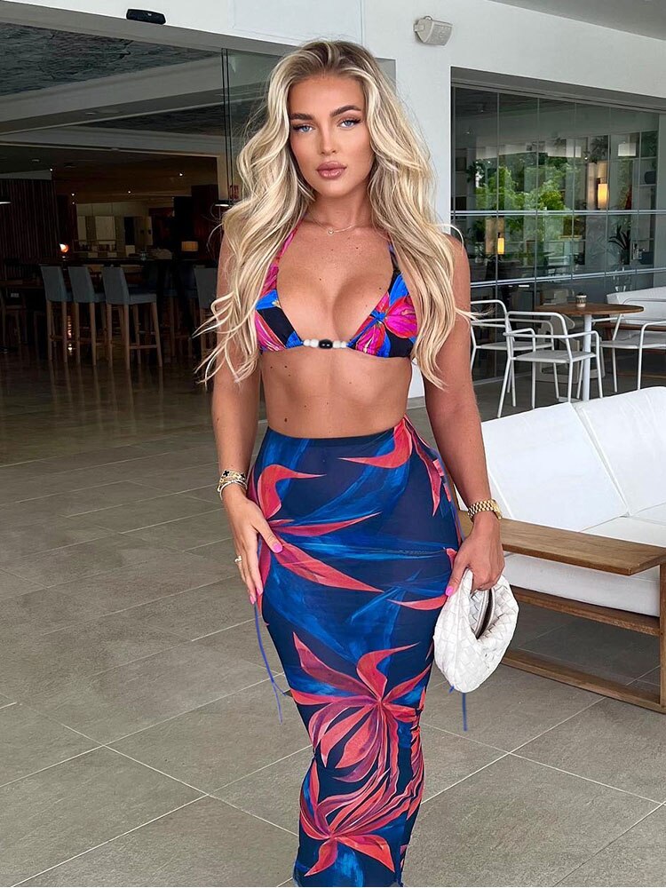 Hot Sexy Print Two Piece Sets Beach Outifits Straps Bikini Set