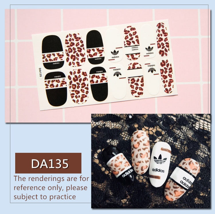 Full Cover Wraps Nail Polish Stickers Strips Plain Nail Art Decorations Heart Designs Glitter Powder Manicure Tips