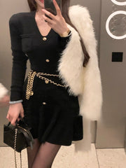Knitted Sweater Dress Women Long Sleeve Slim Body Y2k Mini Dress Office Lady Elegant One Piece Dress Korean Fashion Autumn