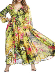 Hoobd Dresses for Women 2023 New Spring Summer Printed Sexy Dress Women Clothing V-Neck Long Dresses Bohemian Elegant Women&#39;s Dresses