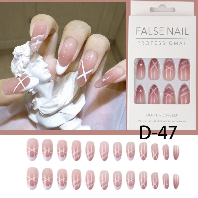 24Pcs/Set Press On Fake Nails Green Wearing Reusable False Nails Art Girls Ballerina Coffin Nail With Glue Full Cover Artificial