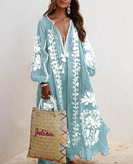 Autumn Dress 2023 New For Women Color Printed Loose V-neck Vestidos Fashion Casual Long Dresses Beach Party Bohemian MsChuh