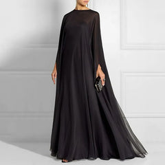 Female Elegant Party Black Simple Two Pieces Inner Slip Dress+See Through Outer Cape Maxi Dresses For Women 2023 New
