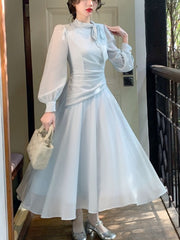 2023 Spring Pure Color Elegant Chiffon Midi Dress Women Outwear French Vintage Dress Female Casual One Piece Dress Korean Chic