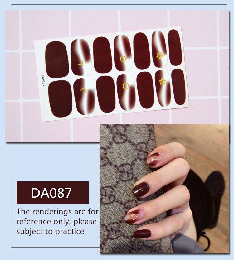 Full Cover Wraps Nail Polish Stickers Strips Plain Nail Art Decorations Heart Designs Glitter Powder Manicure Tips