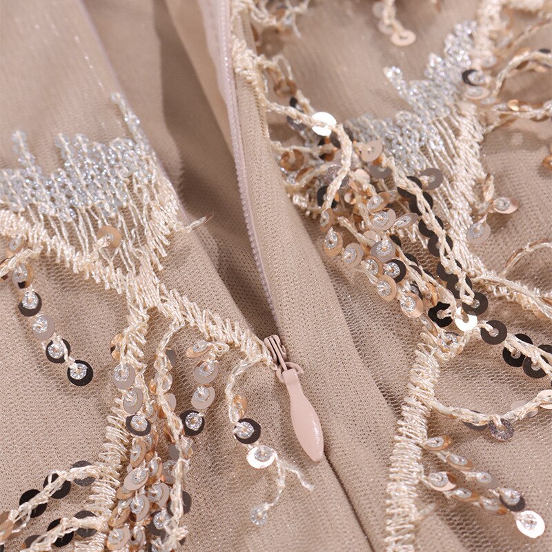 Hoobd2023 Elegant Luxury Women's Sequin Tassel Evening Dresses Sexy V-neck Spaghetti Strap Backless Short Birthday Party Slip Dress