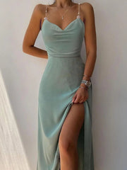 New In Spring Summer European American Women Clothes Dress Suspenders Printed and Dyed Tall Waist Long Dresses for Women