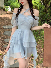 Elegant Sexy Sweet Dress Women Summer Bandage Party Mini Dresses Casual Beach High Waist Korean Fashion Dress Female 2023 New