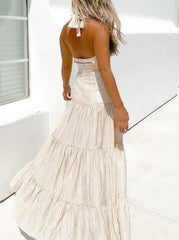 Elegant Halter Long Dress for Women Sleeveless Beach Boho Maxi Dress Summer Backless Midi Sundress Vestido De Mujer Vintage
