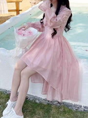 2023 Summer French Elegant Solid Fairy Dress Boho Beach Casual Sweet Y2k Dress Party Women Ruffle One Piece Dress Korean Fashion
