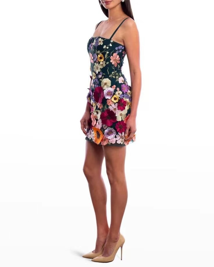 Hoobd Embroidery Slim Backless Mini Dress Spring Summer Women Fashion Sleeveless Short Dresses 2023 Elegant Lady Chic Party Vestidos