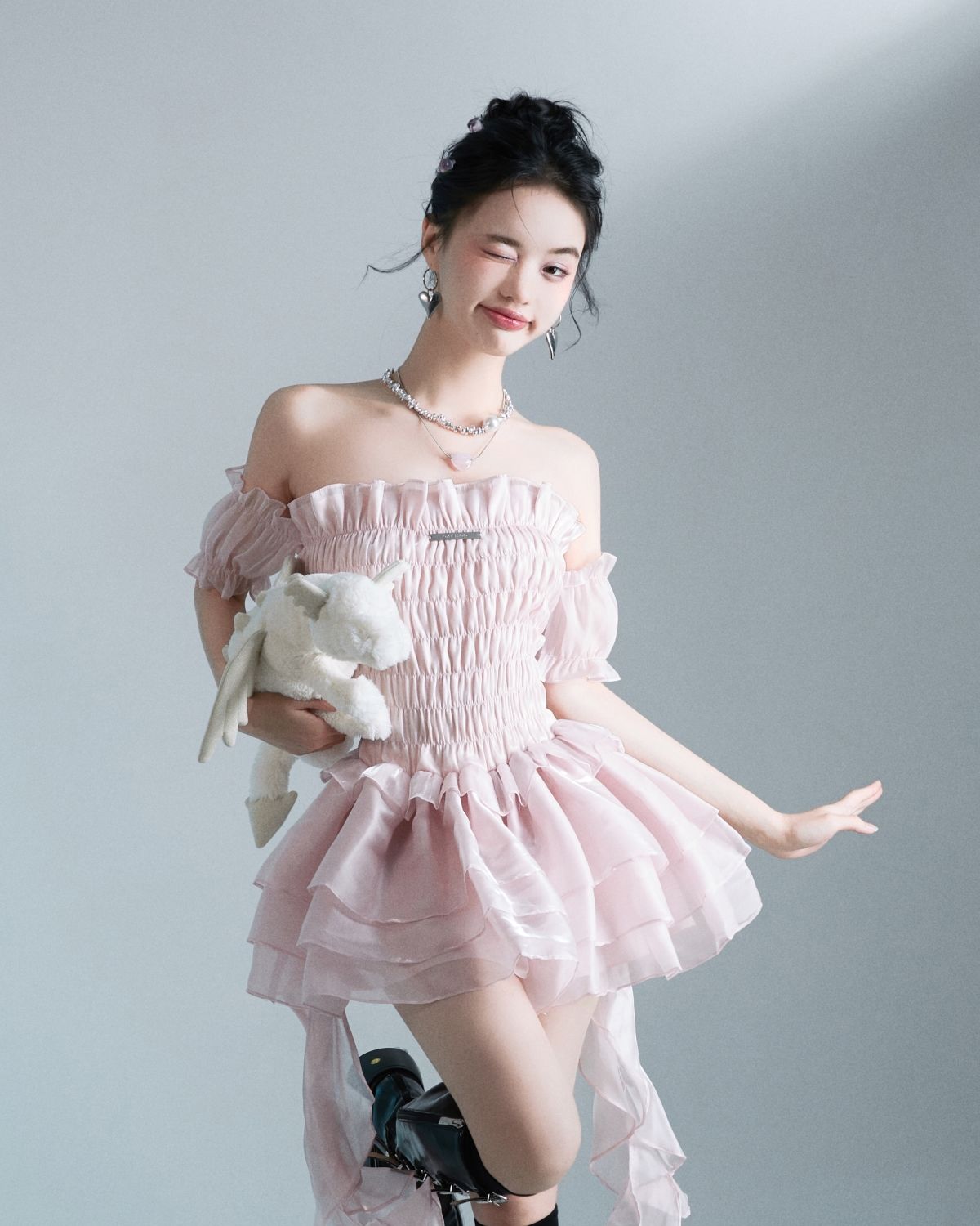 Hoobd Summer Lace Sweet Dress Women Designer Ruffle Flounce Cute Mini Dress Female Korean Fashion Elastic Skinny Sexy Party Dress 2023