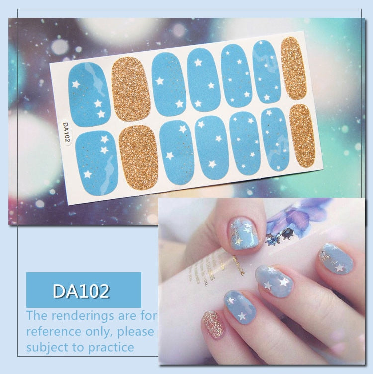 Full Cover Wraps Nail Polish Stickers Strips Plain Nail Art Decorations Heart Designs Glitter Powder Manicure Tips