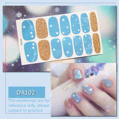 Full Cover Wraps Nail Polish Stickers Strips Plain Nail Art Decorations Heart Designs Glitter Powder Manicure Tips