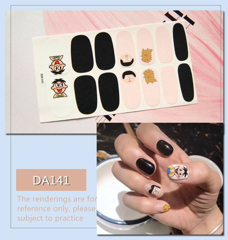 Full Cover Wraps Nail Polish Stickers Strips Plain Nail Art Decorations Heart Designs Glitter Powder Manicure Tips