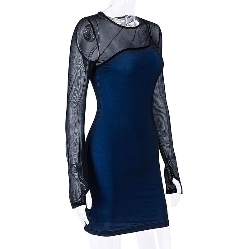 Hoobd Sexy Sheer Dresses for Women Fall 2023 Fashion Mesh Long Sleeve Bodycon Mini Dress Club Outfits N33-CI15