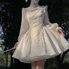 Lolita Off White Long Dresses For Women Cheongsams New Chinese Daily Style Little Chap Vintage Clothes Graduation Fairy Lovely
