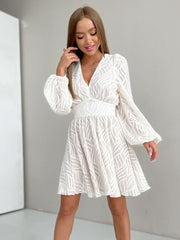 Hoobd White Lace Women Party Dress Lantern Sleeve Sexy V-Neck Patchwork Dress A-Line Spring Summer Black Dresses Ladies