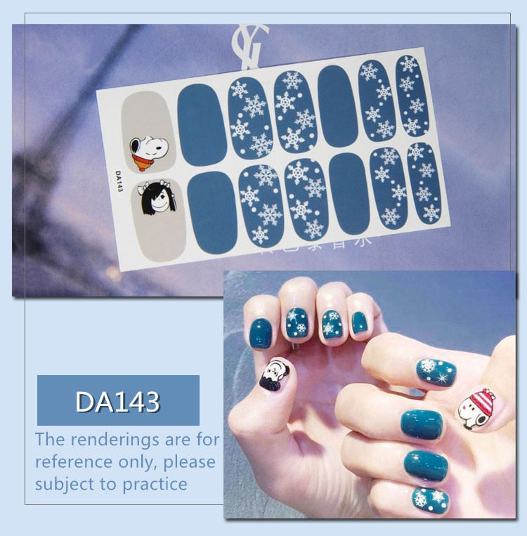 Full Cover Wraps Nail Polish Stickers Strips Plain Nail Art Decorations Heart Designs Glitter Powder Manicure Tips