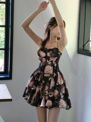 2023 Summer Korean Fashion Elegant Sweet Floral Dress Female V Neck Y2k Short Party Dress Bodycon Lolita Sexy Mini Dress Beach