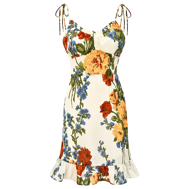 Flowers Sleeveless Mini Dresses for Women Summer Sexy Retro Vestidos De Mujer Ruffles A-line Slim Harajuku Korean Fashion