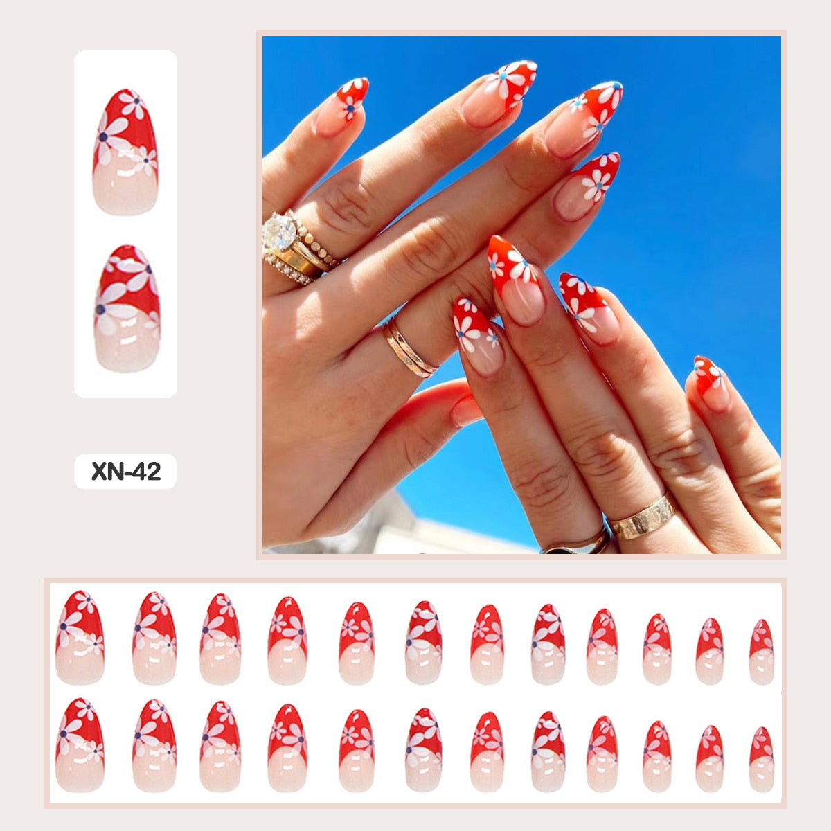 24pcs Girlish Colorful Graffiti Nail Art Fake Nails With Plants Flowers Patterns Short Press on False Nails With Wearing Tools