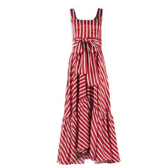 Hoobd Women Dress Striped 2024 summer beach dress Bohemia Dress Sexy Long Maxi Dresses Bow Lace Up Ruffles Long Summer Dress