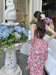 2023 Summer New In High Quality Floral Print Elastic Women Tiered Strappy Midi Long Summer Beach Vacation Dress Fairycore