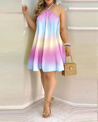 Hoobd Spring Summer Fashion Women&#39;s Dress Sexy Off Shoulder Neck Strap Loose Dress Stripe Flower Print All Season Mid Length Dress