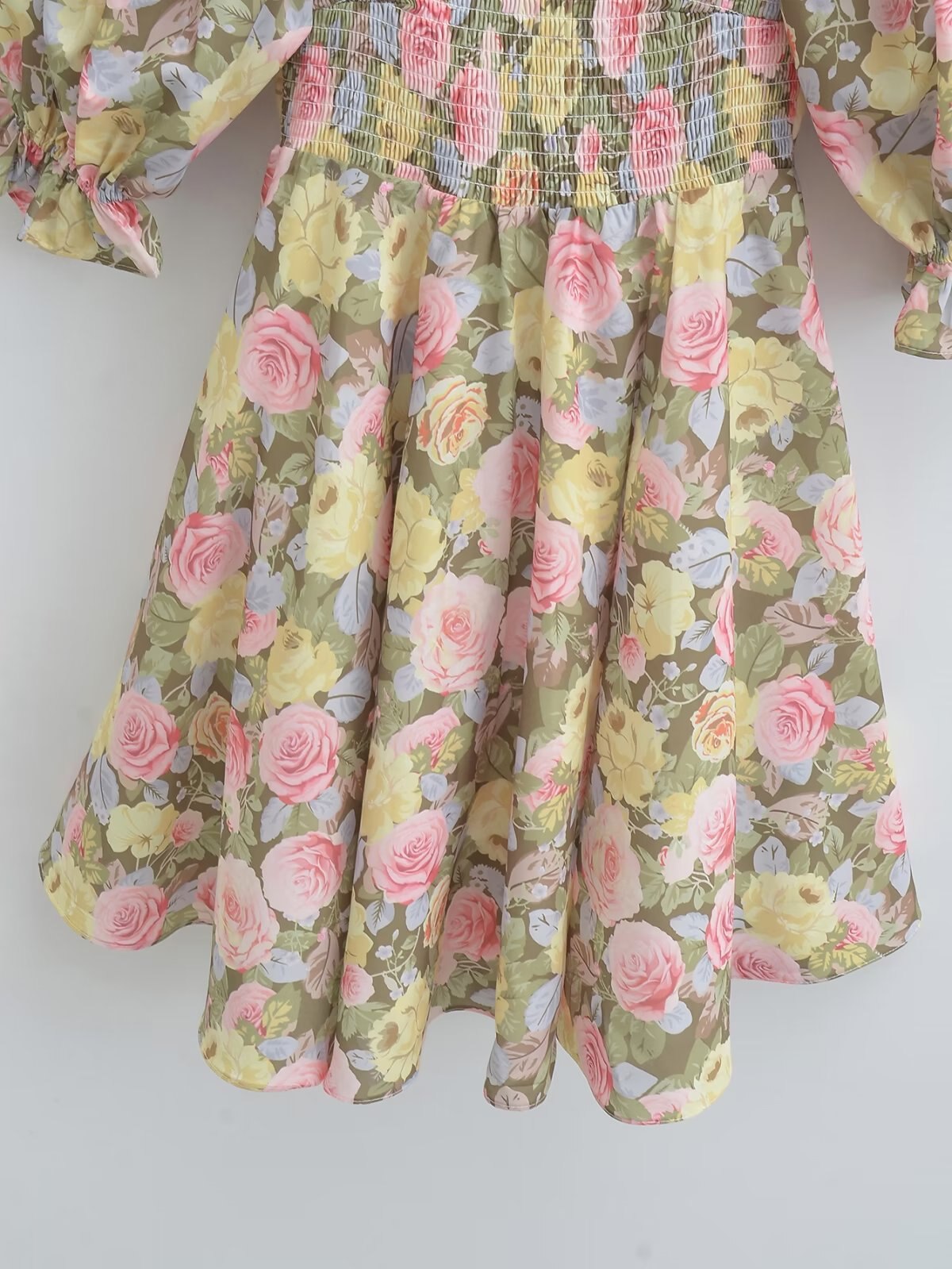 Hoobd Summer Women Rose Floral Print Dress Sexy Backless Puff Sleeve Ladies Holiday Party Mini Dresses