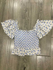 Hoobd Blue floral print dress women smocked sexy women party dress ruffled sleeve summer dress women sweat ladies dress