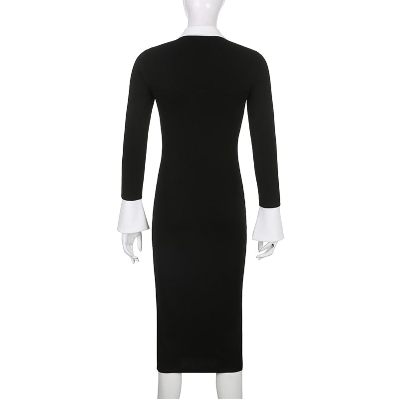 Eleganta Fashion Folds Bodycon Shirt Dress Sexy Slim Turn-Down Collar Long Sleeve Midi Dresses For Women Autumn Spring