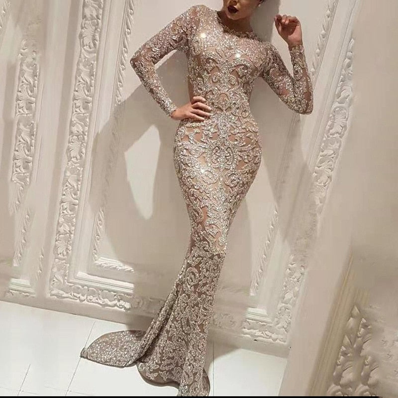 Hoobd Long Sleeve Sequin Sexy Evening Dress