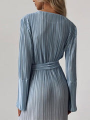 Gradient Tie Dye Long Sleeve Maxi Dress For Women Fashion Oneck Straight Loose Pleated Vestidos Female Elegantstreetwear Robe